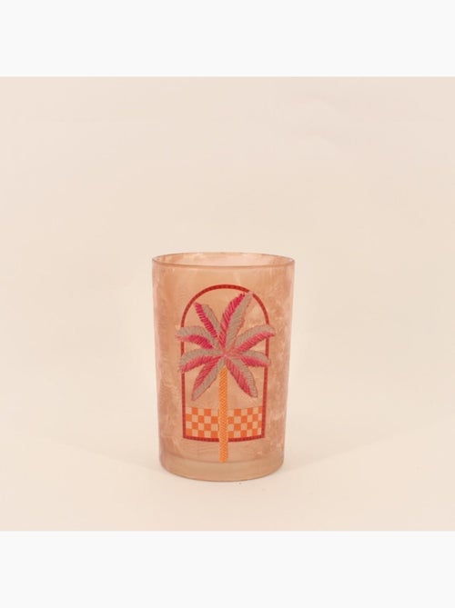 Photophore palmier en verre beige, rose 18cm - Kiabi