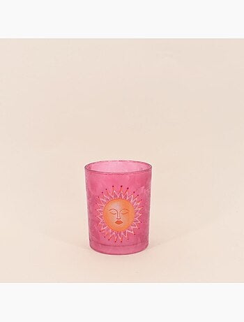 Photophore soleil en verre rose 12cm