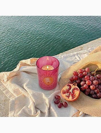 Photophore soleil en verre rose 12cm