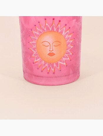 Photophore soleil en verre rose 12cm