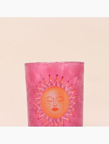Photophore soleil en verre rose 12cm