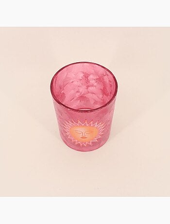 Photophore soleil en verre rose 12cm