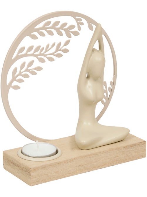Photophore Yogi L. 15 x P. 6 x H. 16 cm bois et métal - Kiabi