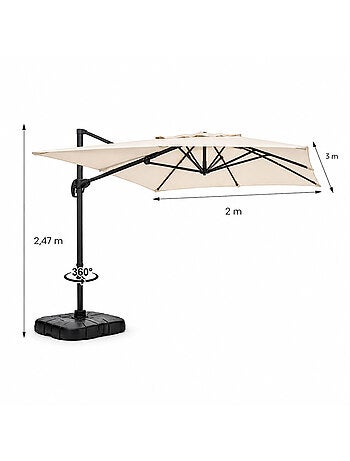 PIANA Parasol rectangulaire 2x3m déporté rotatif terracota