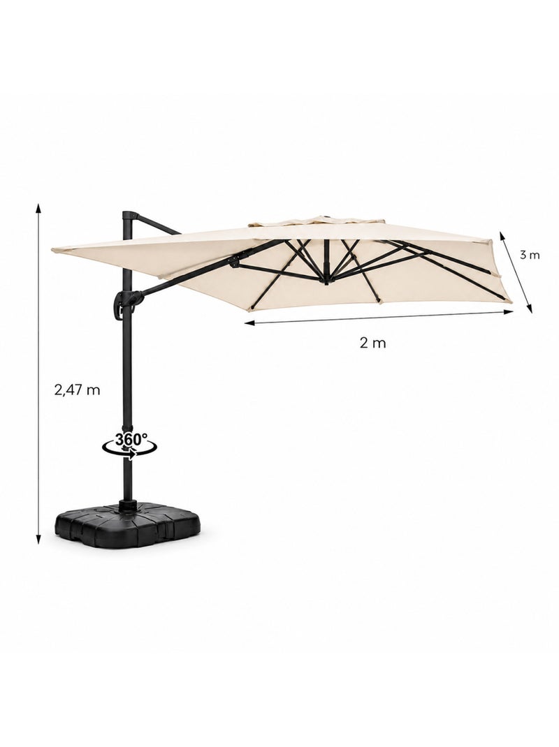 PIANA Parasol rectangulaire 2x3m déporté rotatif écru Ecru - Kiabi