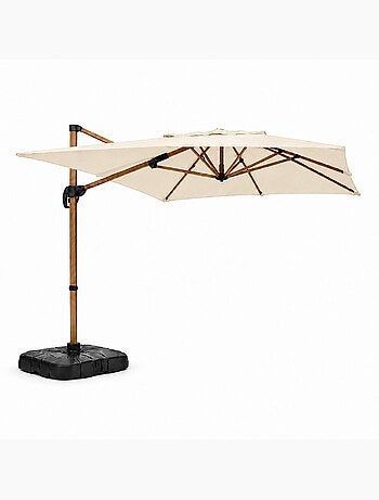 PIANA Parasol rectangulaire 2x3m déporté rotatif écru structure effet bois