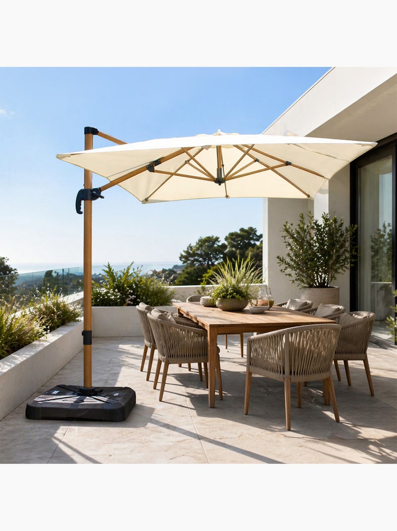 PIANA Parasol rectangulaire 2x3m déporté rotatif écru structure effet bois Ecru - Kiabi