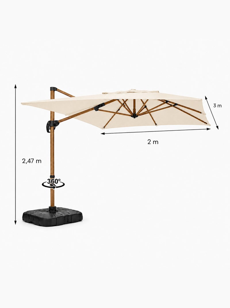 PIANA Parasol rectangulaire 2x3m déporté rotatif écru structure effet bois Ecru - Kiabi