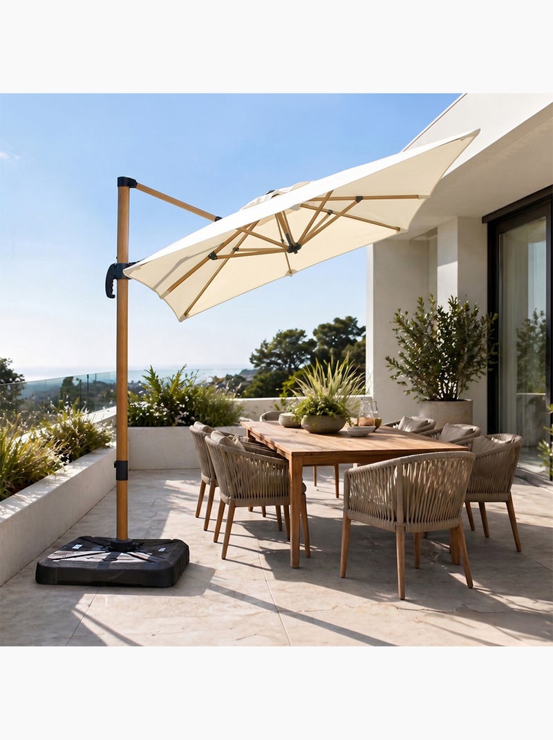 PIANA Parasol rectangulaire 2x3m déporté rotatif écru structure effet bois Ecru - Kiabi