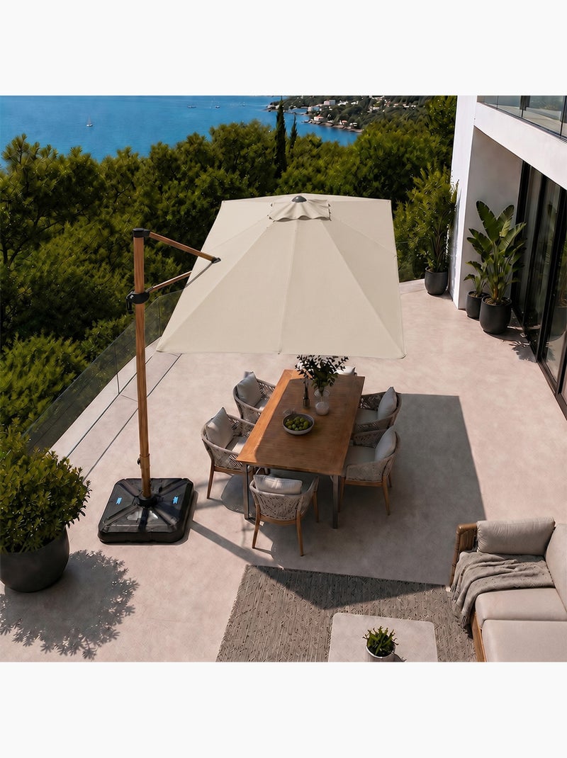 PIANA Parasol rectangulaire 2x3m déporté rotatif écru structure effet bois Ecru - Kiabi