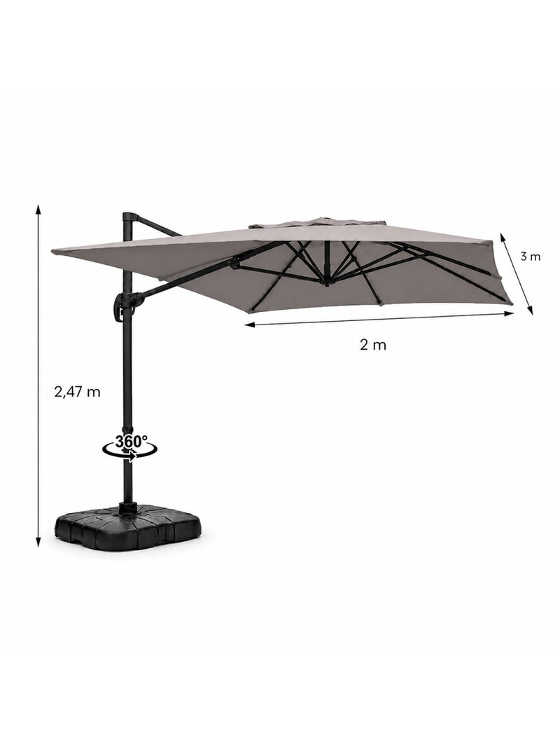 PIANA Parasol rectangulaire 2x3m déporté rotatif gris Gris - Kiabi
