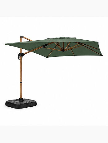 PIANA Parasol rectangulaire 2x3m déporté rotatif écru structure effet bois