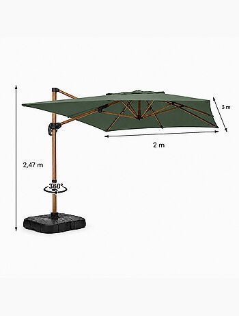 PIANA Parasol rectangulaire 2x3m déporté rotatif écru structure effet bois