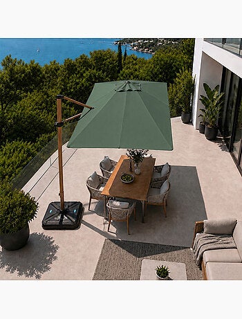 PIANA Parasol rectangulaire 2x3m déporté rotatif écru structure effet bois