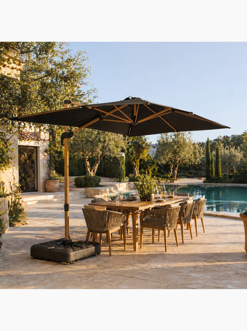 PIANA Parasol rectangulaire 2x3m déporté rotatif vert structure effet bois Vert - Kiabi