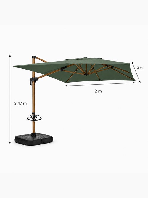 PIANA Parasol rectangulaire 2x3m déporté rotatif vert structure effet bois - Kiabi PIANA Parasol rectangulaire 2x3m déporté rotatif vert structure effet bois - Kiabi