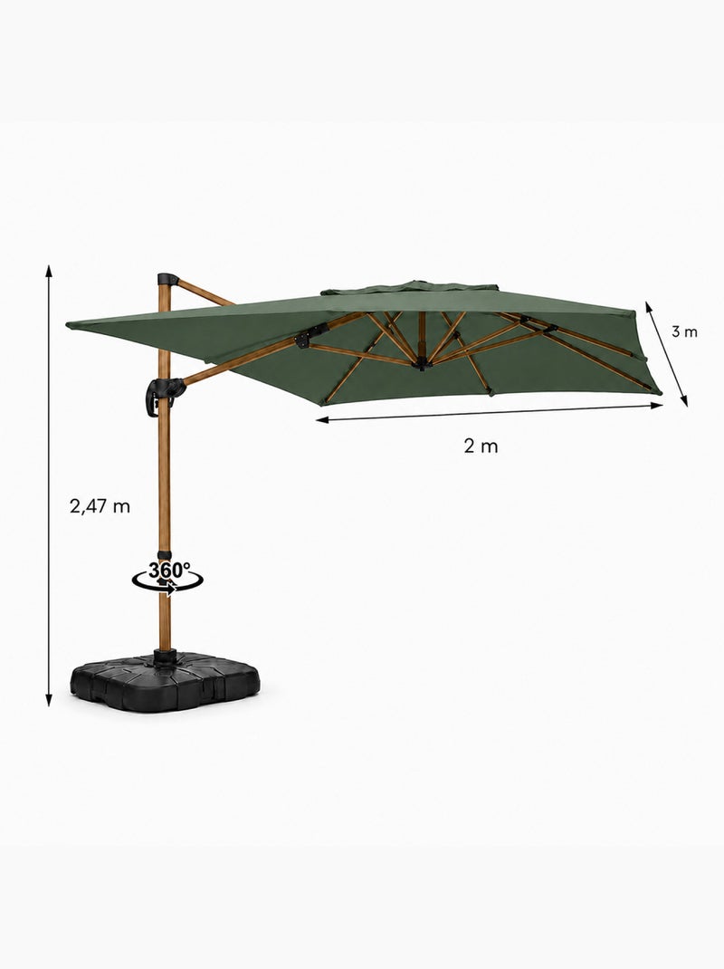 PIANA Parasol rectangulaire 2x3m déporté rotatif vert structure effet bois Vert - Kiabi