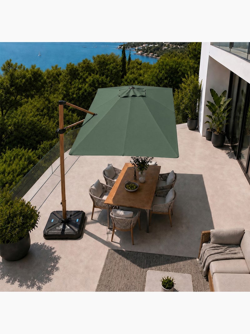 PIANA Parasol rectangulaire 2x3m déporté rotatif vert structure effet bois Vert - Kiabi