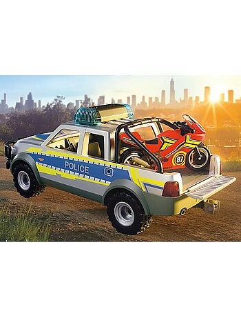 Pick-up de police avec 2 personnages et moto