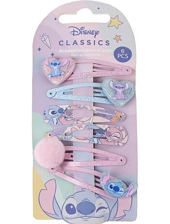 Pinces cheveux enfant Stitch & Angel pastel pailletées : lot de 6