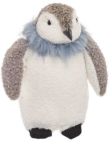 Pingouin de noël gris et bleu h. 29 cm