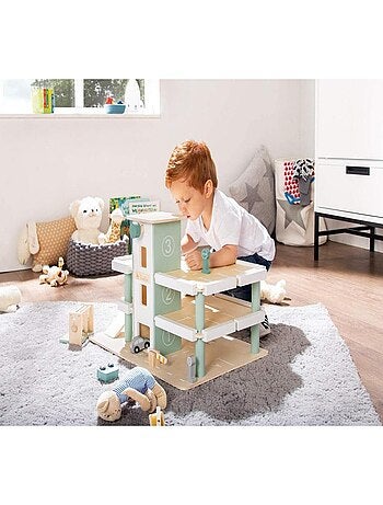 'Pinolino' Parking à étages Kurt avec accessoires bouleau et MDF laqué clair et multicolore