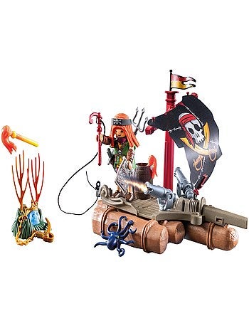 Pirate avec radeau flottant, canons et trésor