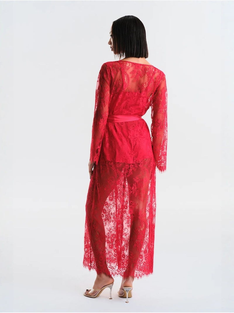 Pirra lace peignoir collection privee penti Rouge - Kiabi