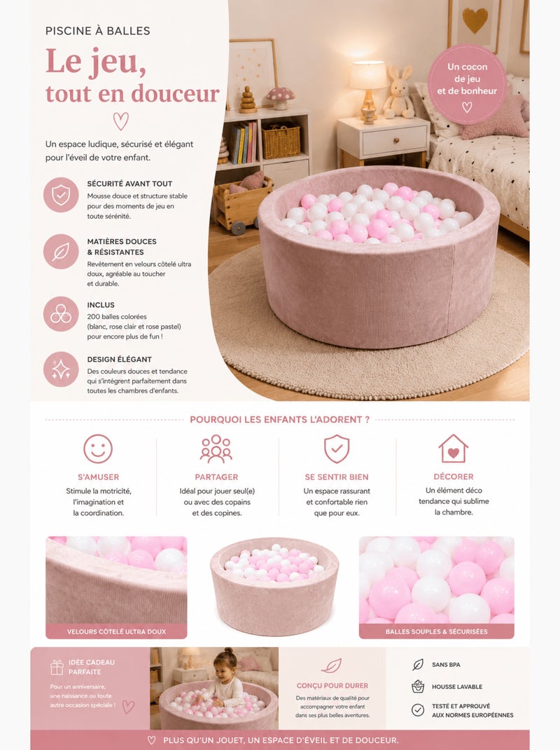 Piscine à balles bébé sensorielle en mousse Beige - Kiabi