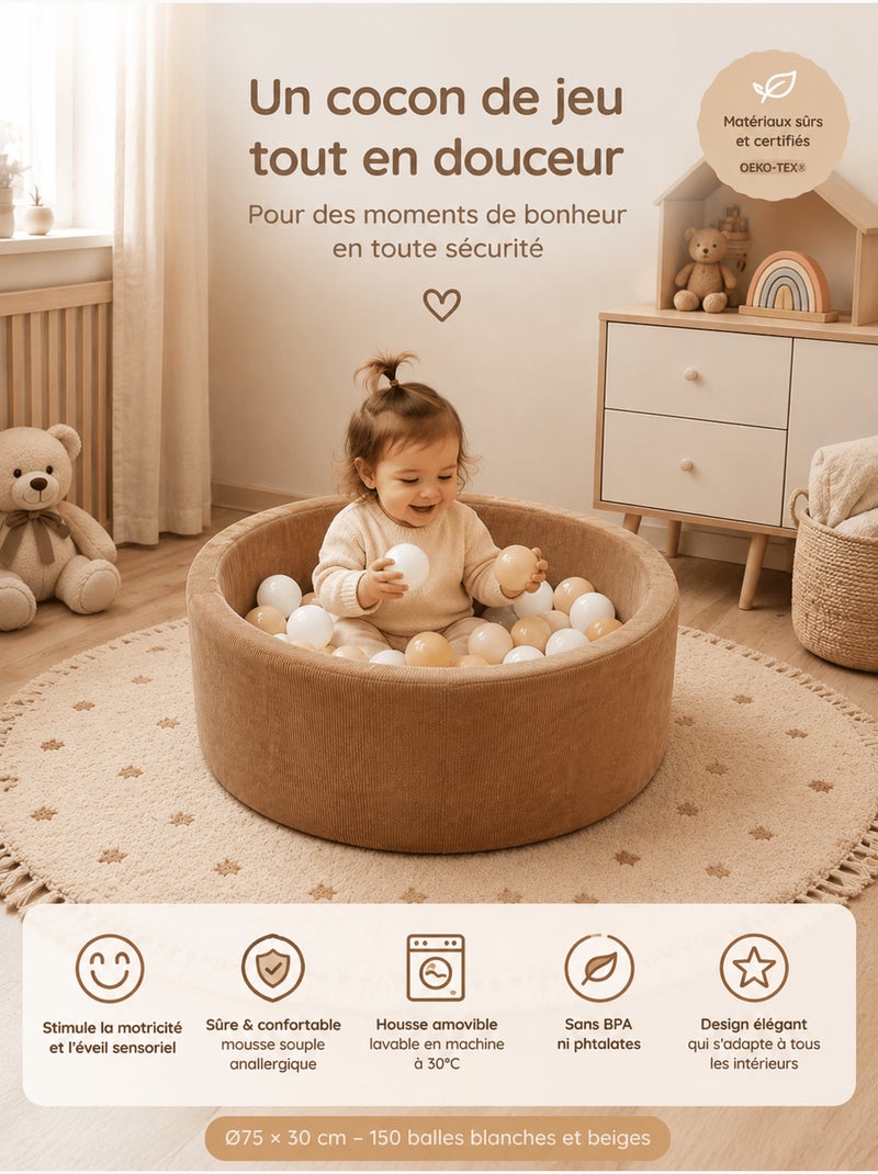 Piscine à balles bébé sensorielle en mousse Beige/Blanc - Kiabi