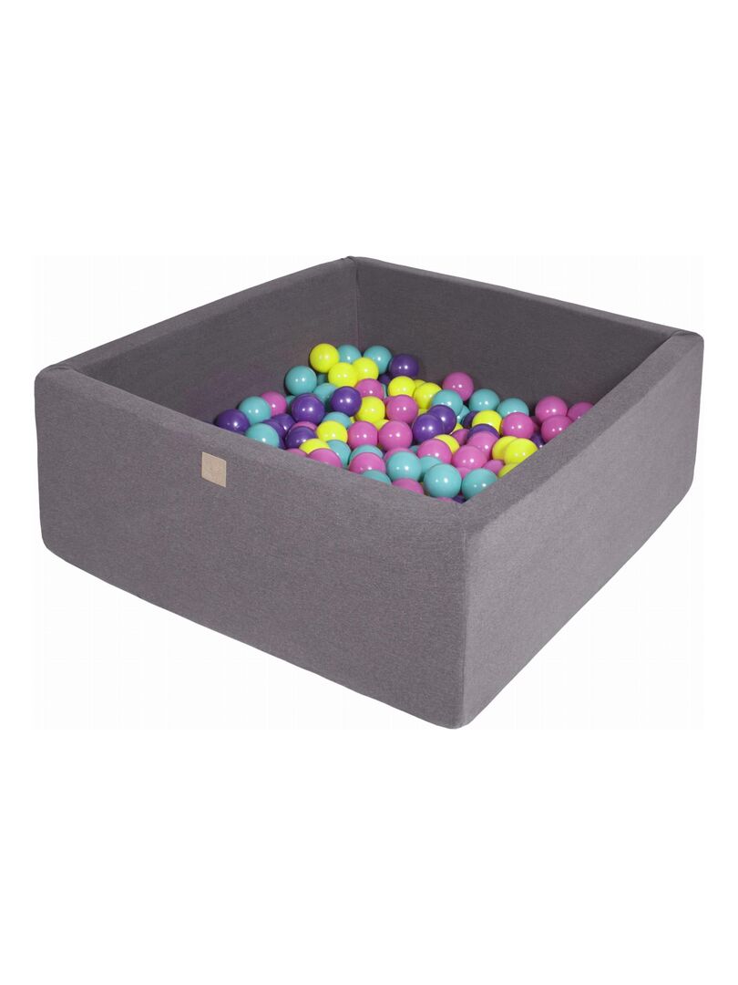 Piscine à Balles Carré 90x90x40 cm 200B Coton Gris Foncé Violet/Rose