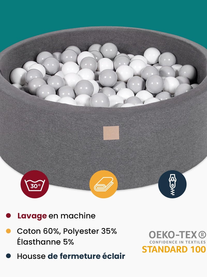 Piscine à Balles KiddyMoon Ronde 90x30 Cm – 200 Balles De 7 Cm Incluses, Gris/blanc/rose Poudré