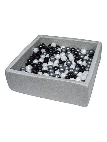 Piscine À Balles Pour Enfant, 90x90 Cm, Aire De Jeu + 200 Balles Noir, Blanc, Argent