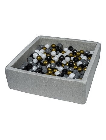 Piscine À Balles Pour Enfant, 90x90 Cm, Aire De Jeu + 200 Balles Noir, Blanc, Or, Gris