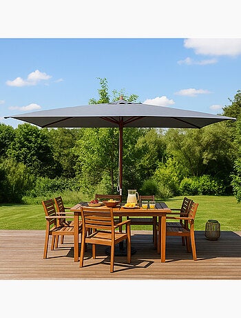 PISE - Parasol rectangulaire droit 3x2 gris en bois