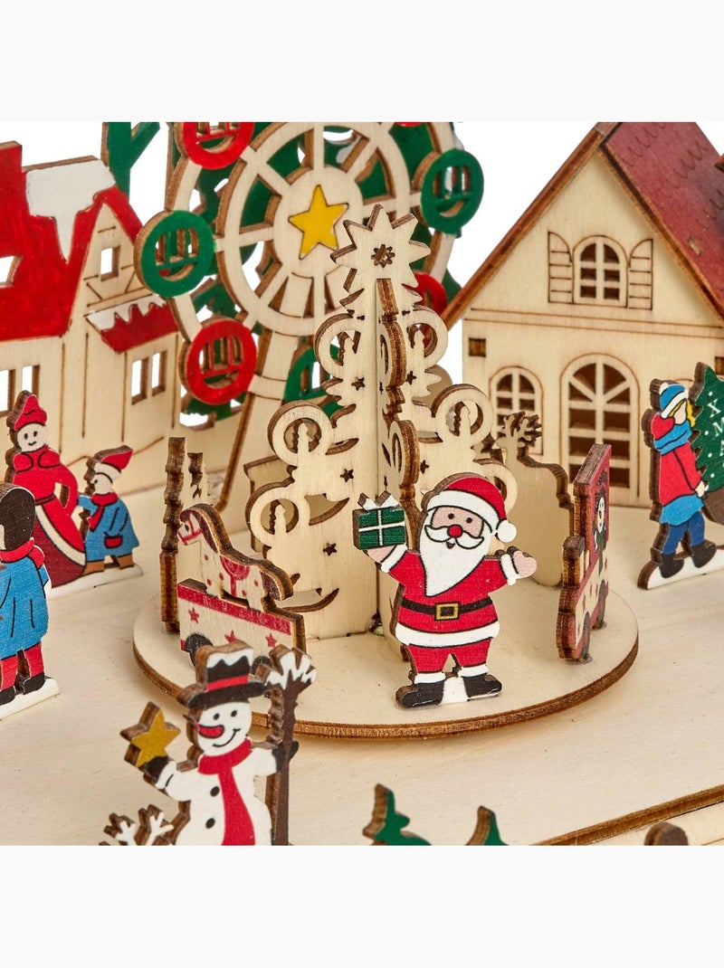 Place de village de noël lumineuse en bois animée et musicale 9 led l. 29 cm à piles Beige - Kiabi