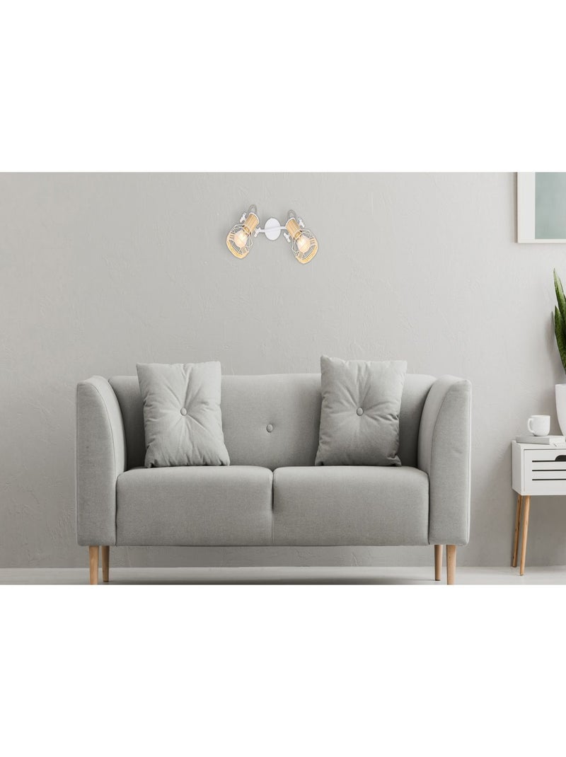 Plafonnier 2 spots en métal et bois avec corde BANA Blanc - Kiabi