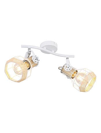 Plafonnier à 2 Spots en métal et bois - Blanc