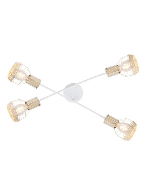Plafonnier croisé 4 spots en métal et bois avec corde BANA - Kiabi