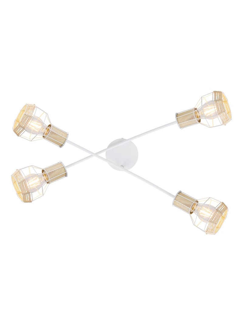 Plafonnier croisé 4 spots en métal et bois avec corde BANA Blanc - Kiabi