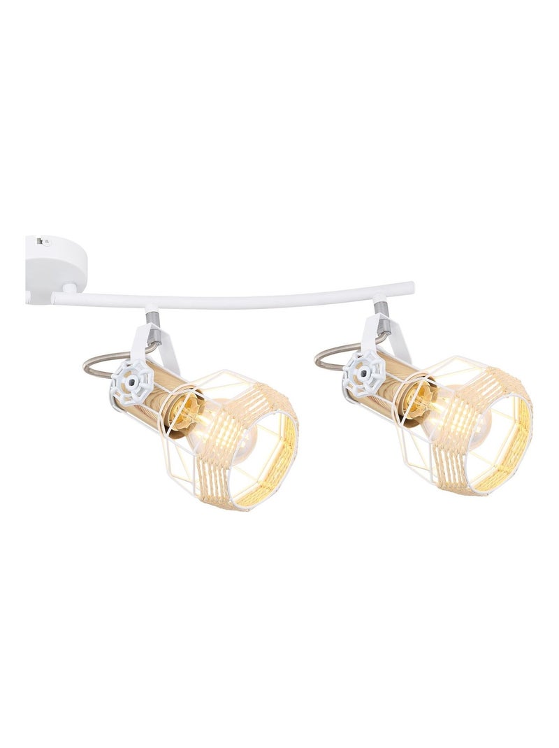 Plafonnier rampe 4 spots en métal et bois avec corde BANA Blanc - Kiabi