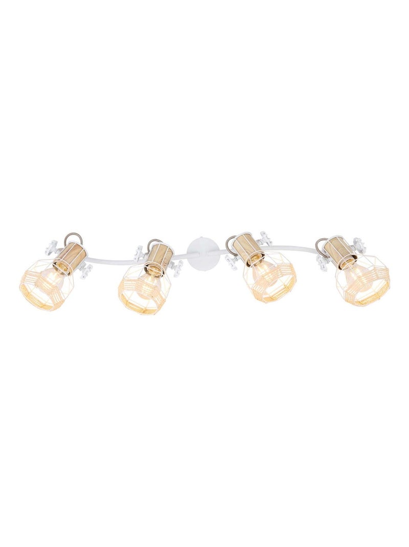 Plafonnier rampe 4 spots en métal et bois avec corde BANA Blanc - Kiabi
