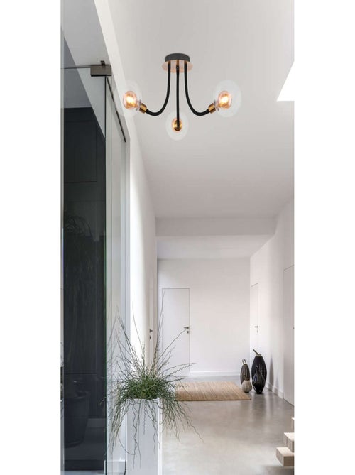 Plafonnier rond 3 lumières en verre et métal design original EDDY - Kiabi