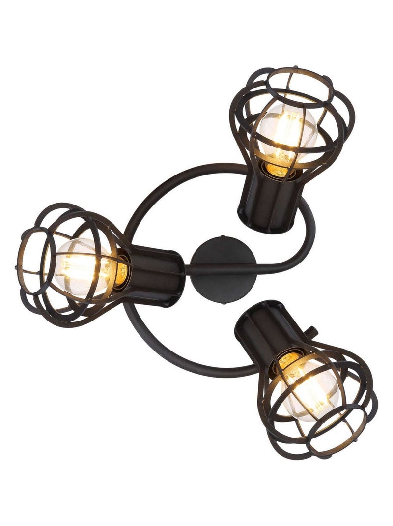 Plafonnier rond 3 spots design industriel CLASTRA Noir - Kiabi