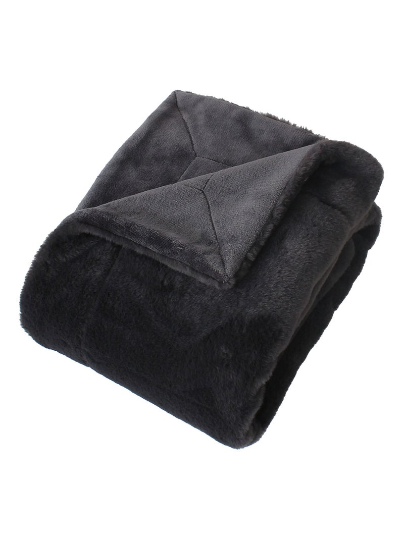Plaid  - Effet fourrure double face flanelle gris anthracite - Kiabi