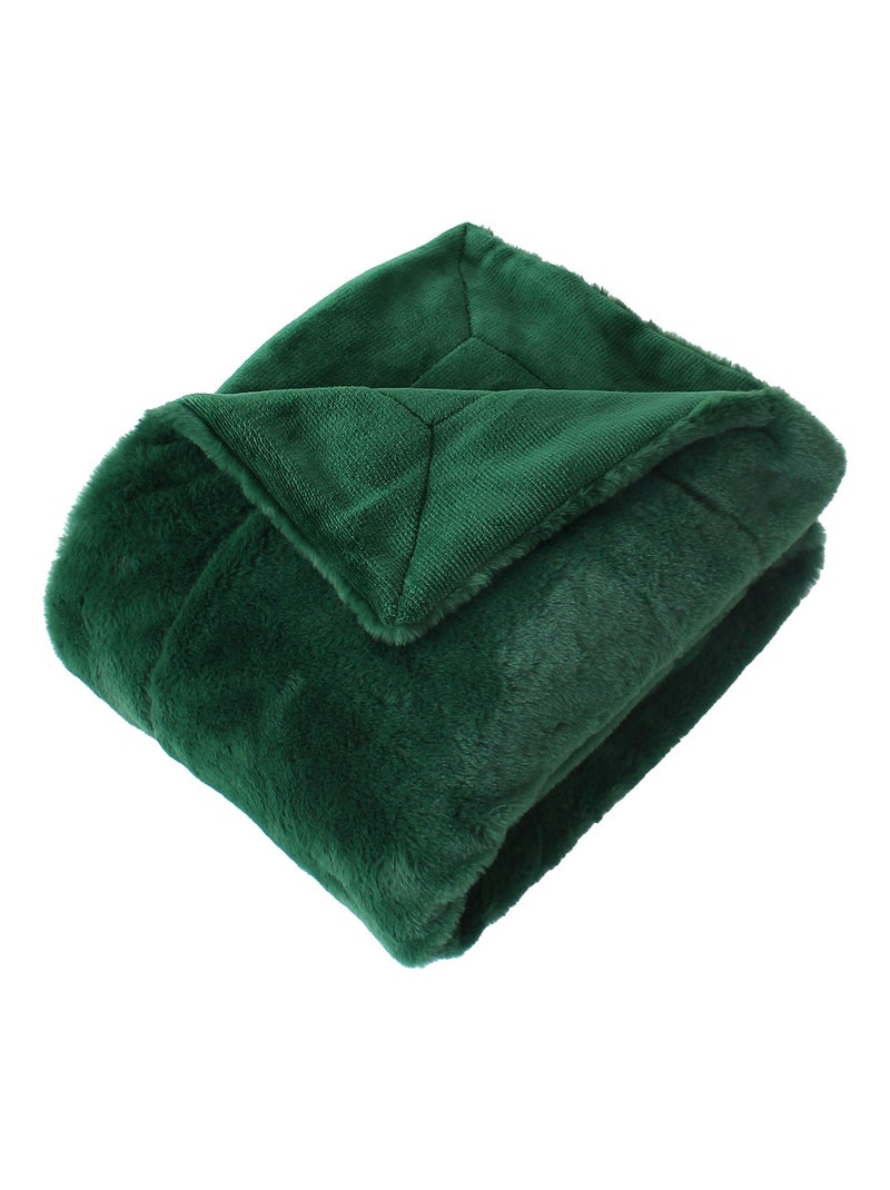 Plaid  - Effet fourrure double face flanelle Vert - Kiabi