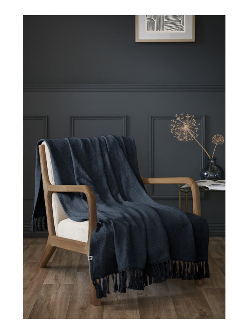 Plaid - L'effet papillon - 100% Coton Bleu nuit - Kiabi