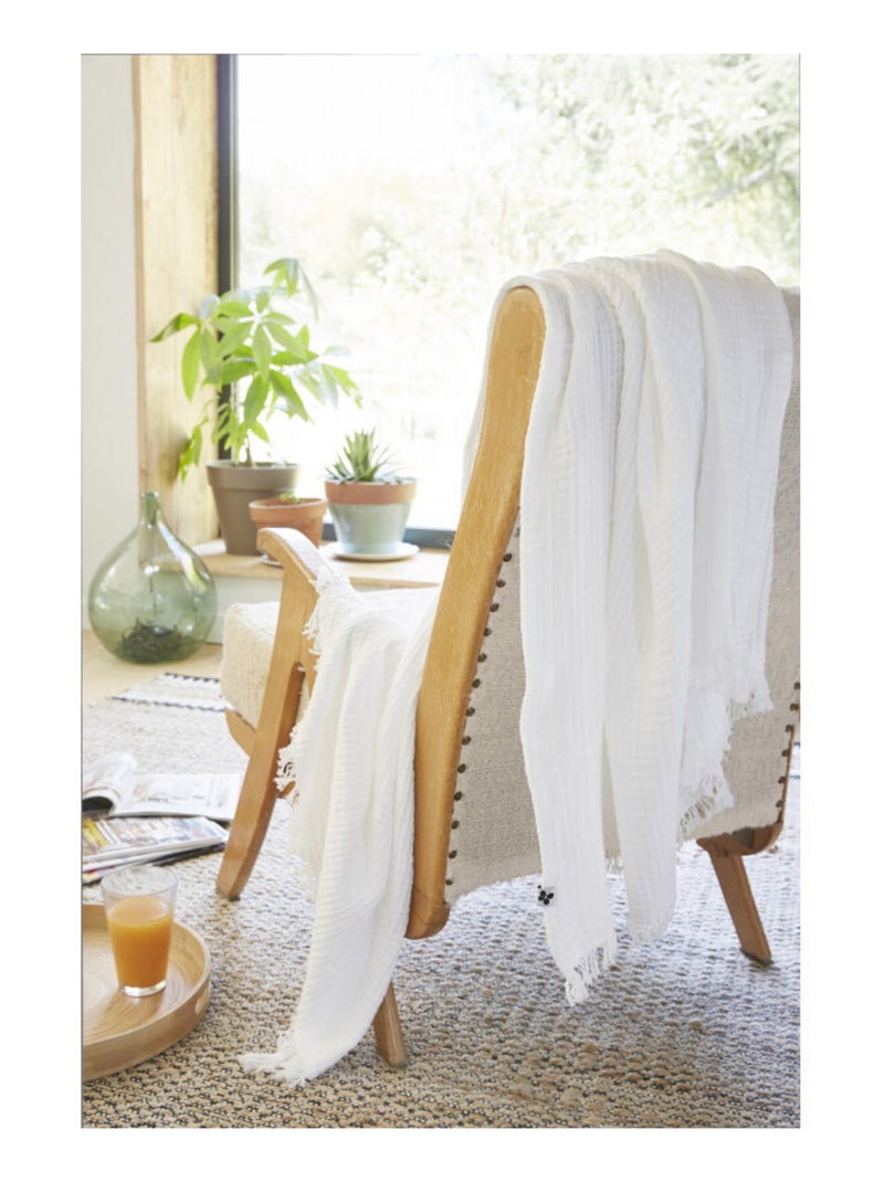 Plaid - L'effet papillon - 100% gaze de coton 125 gr/m² Blanc - Kiabi
