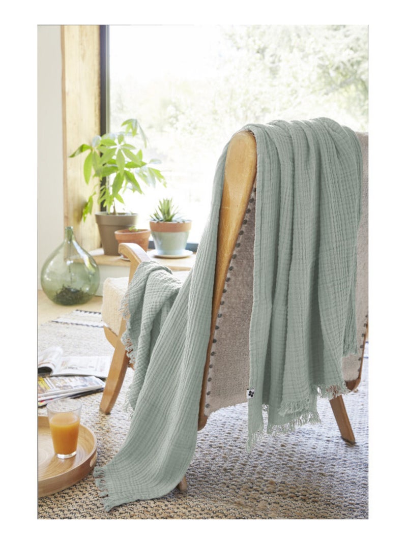 Plaid - L'effet papillon - 100% gaze de coton 125 gr/m² Bleu clair - Kiabi
