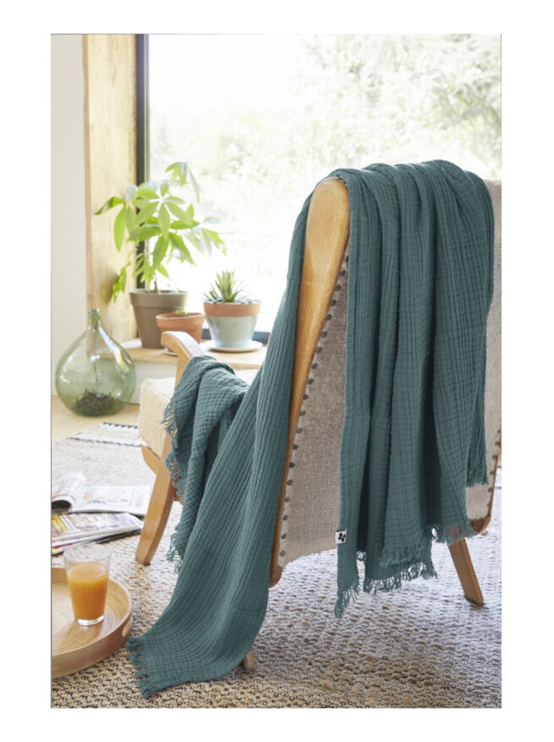 Plaid - L'effet papillon - 100% gaze de coton 125 gr/m² Bleu - Kiabi
